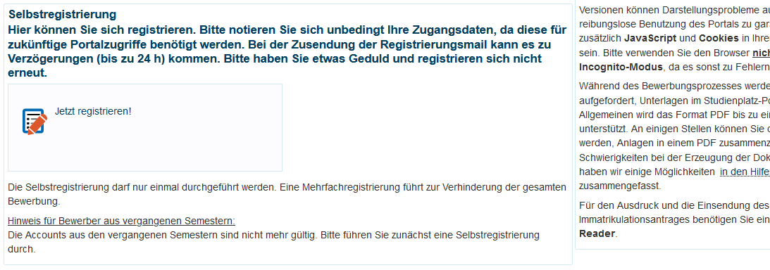 Link zur Selbstregistrierung