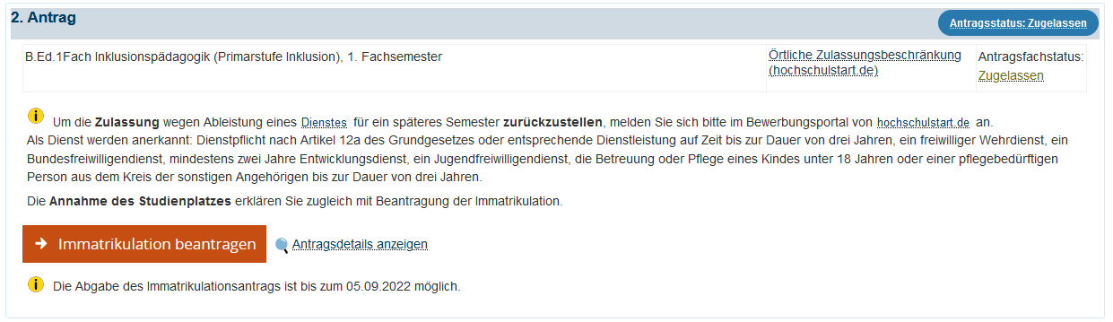 Immatrikulation im Studienplatzportal beantragen