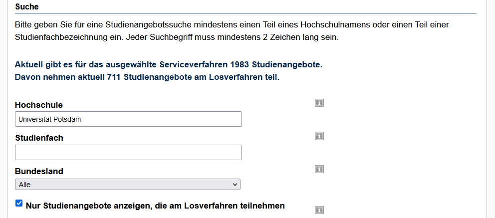 Studienangebotssuche im Losverfahren