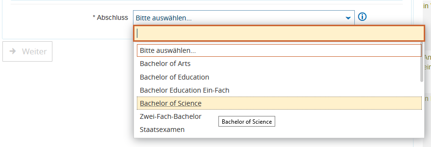 Abschluss wählen